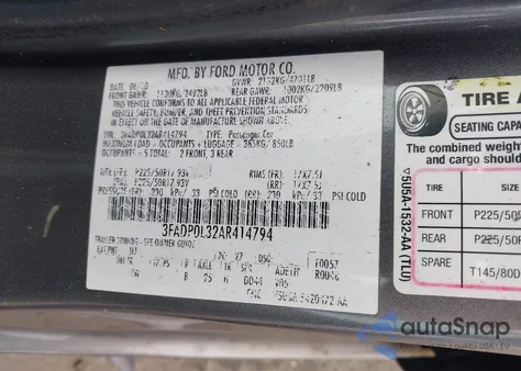 2010 Ford Fusion Hybrid from USA, damaged, VIN 3FADP0L32AR414794